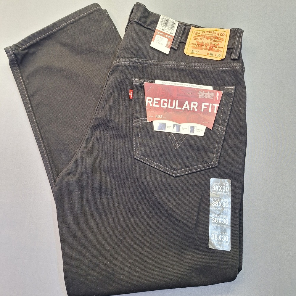 Vintage Y2K Levis 505 Regular Fit Black Jeans Mens 38x30 Straight Leg Cotton